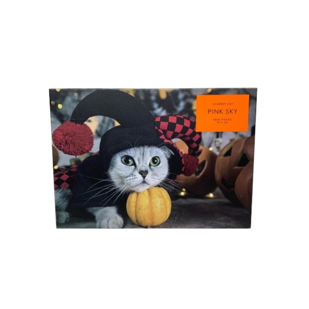 Pink Sky Jester Scaredy Cat Halloween 1000 Piece Interlocking Jigsaw Puzzle
